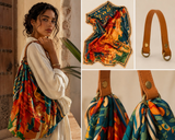 AKEWA TRIBES poignée de sac en cuir marron avec anneaux en laiton pour transformer un foulard coloré en sac à main