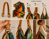 Poignée de sac AKEWA TRIBES en cuir marron avec anneaux en laiton pour transformer des foulards en sacs à main
